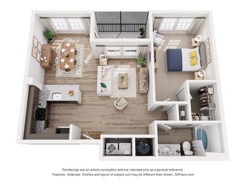 Floor plan for 1 bed, 1 bath, 882 sqft